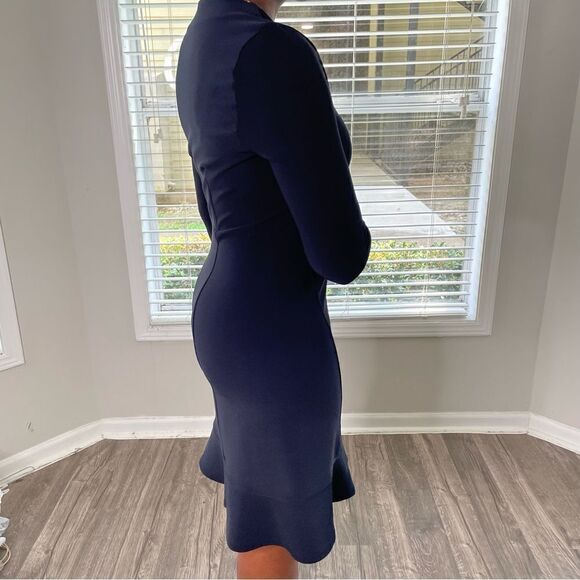 Boston Proper Knee Length Fluted Flare Fishtail Long sleeved V Neck Dress LBD - Picture 12 of 14